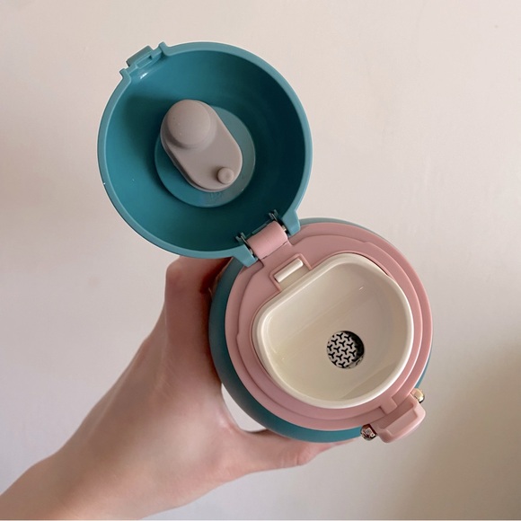 LAST CHANCE Kawaii Teal and Pink Small Metal Bottle with Bunny Ears - Picture 3 of 6